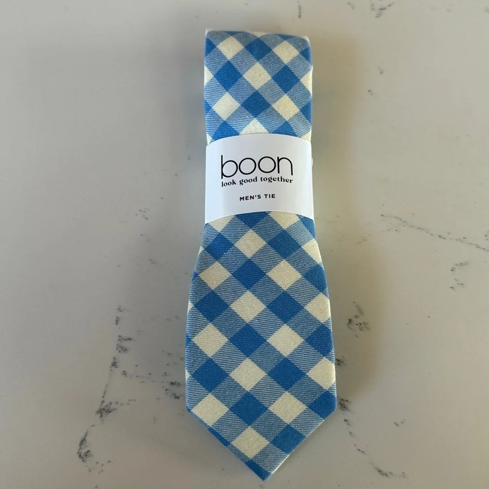 BOON Men’s Tie Daybreak Plaid Color Blue and cream